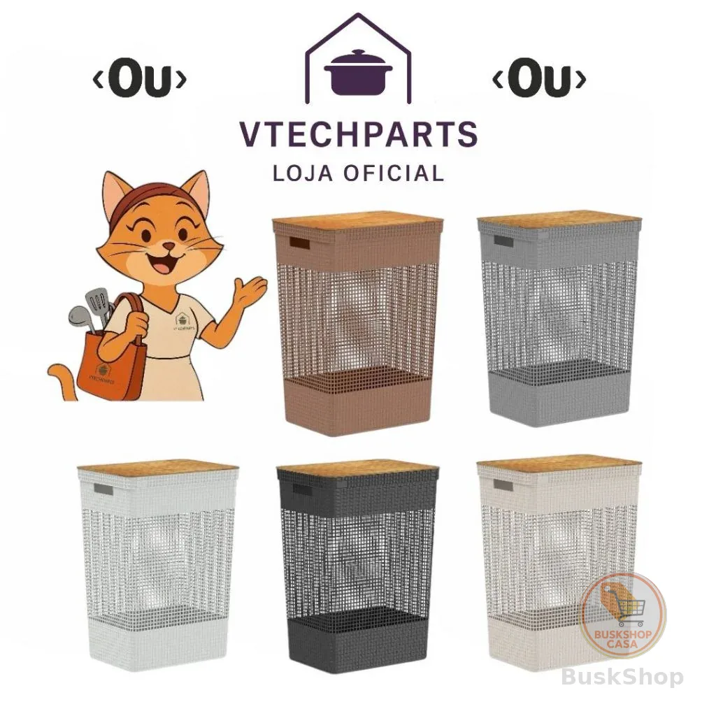 Cesto De Roupas OU Grid Com Tampa De Bambu 49 Litros 5 cores disponíveis