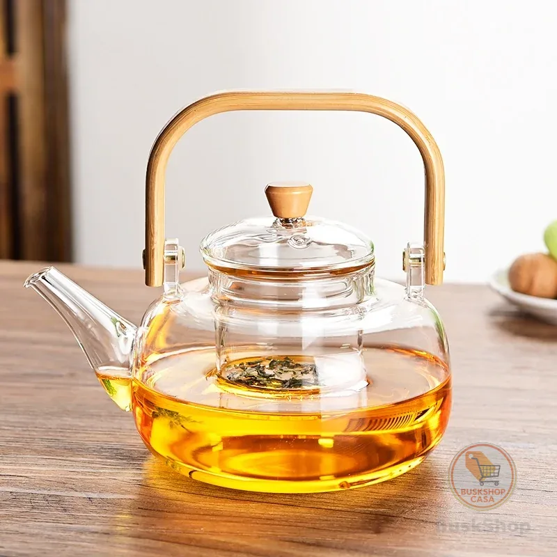 Chaleira Vidro Borossilicato com Alça de Bambu 1000ml
