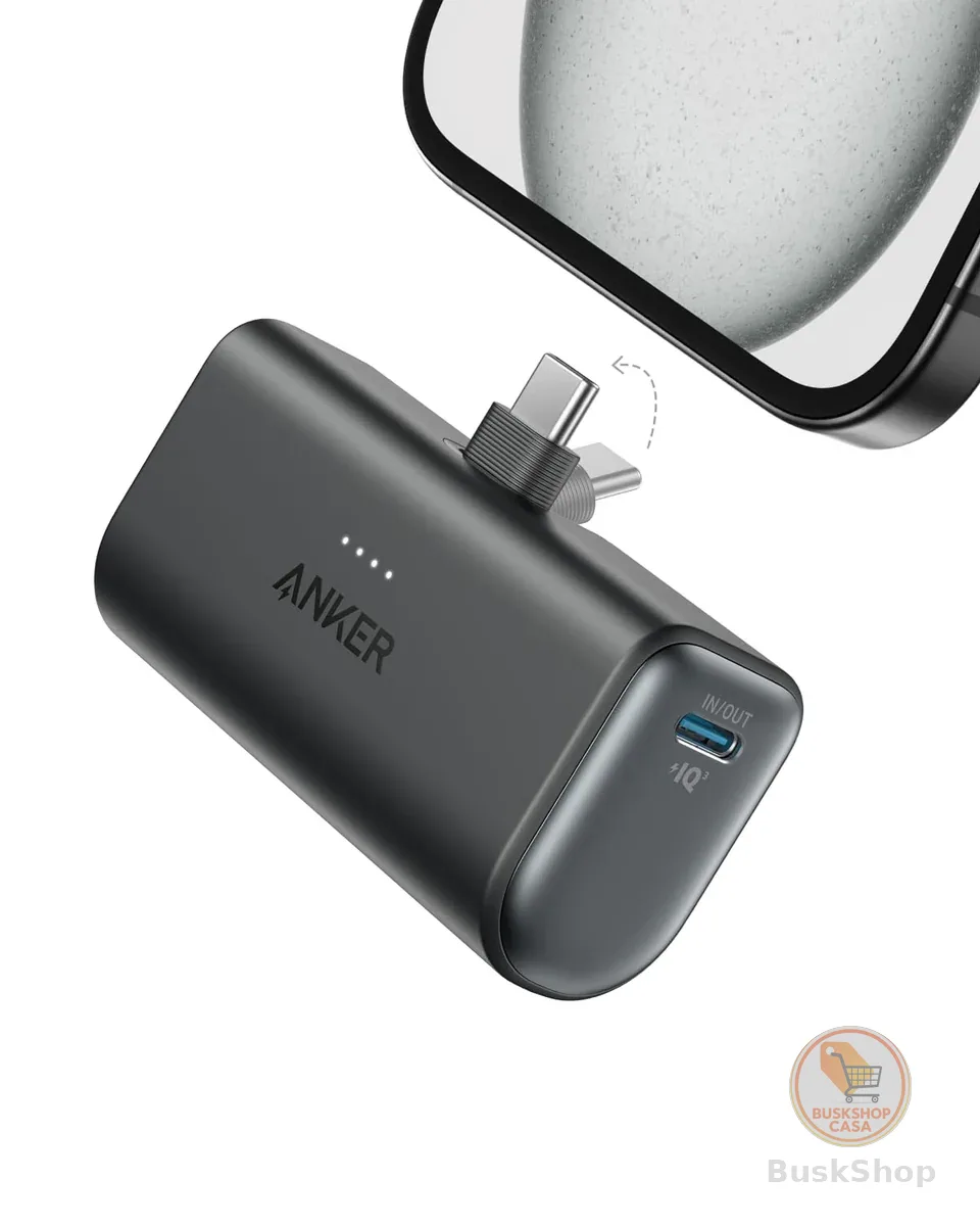 Anker Carregador Portátil, Nano Power Bank 5.000mAh com Cabo USB-C Integrado, Carregamento Rápido de até 22,5W, Compatível com iPhone 17/16/15, Samsung Galaxy S22/S23, iPad Pro/Air, AirPods e Mais