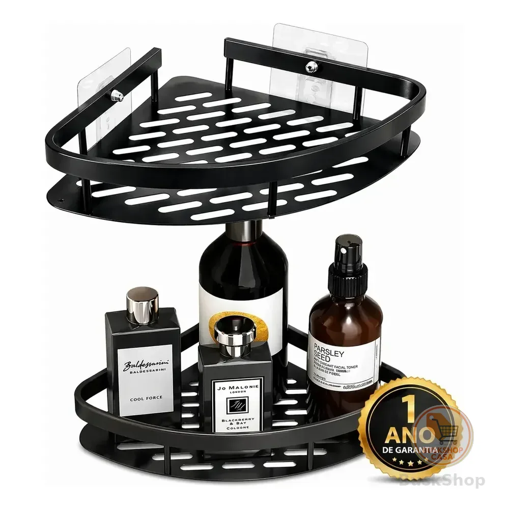 Kit 2 Suporte De Canto Porta Shampoo Sabonete Banheiro Adesivo Parede Sem Furos Box Luxo Cor Preto Brielli Home