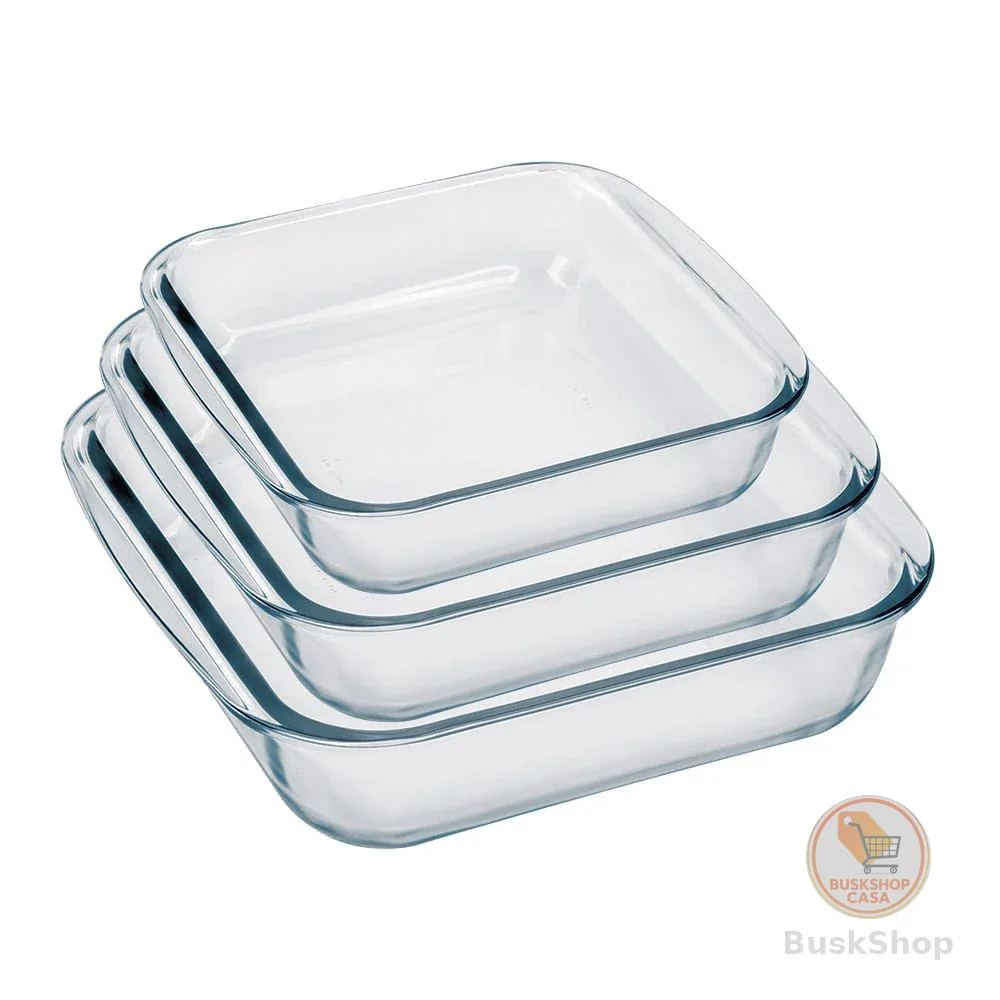 Conjunto de Assadeiras Quadradas Nadir Sempre em Vidro 3 Peças