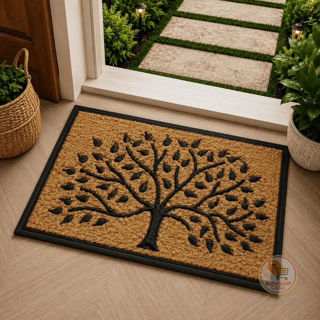 Tapete Porta Entrada Casa Capacho Fibra de Coco Arvore da Vida 45x75cm Kapazi