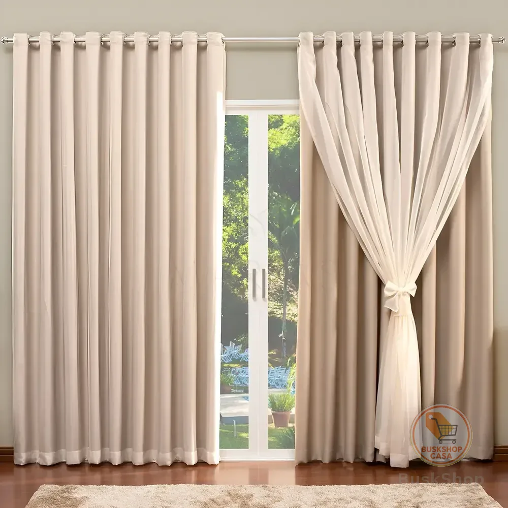 Cortina de Blackout com Voil Liso para varão simples - 4,00 x 2,70