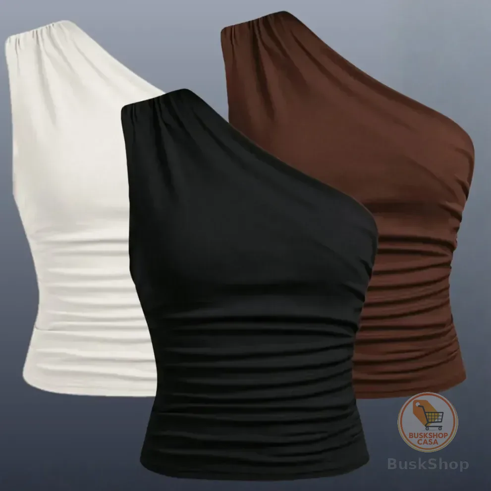 Kit 2 Blusa Feminina Elegante Mula Manga Assimétrica Casual Preto+marrom M