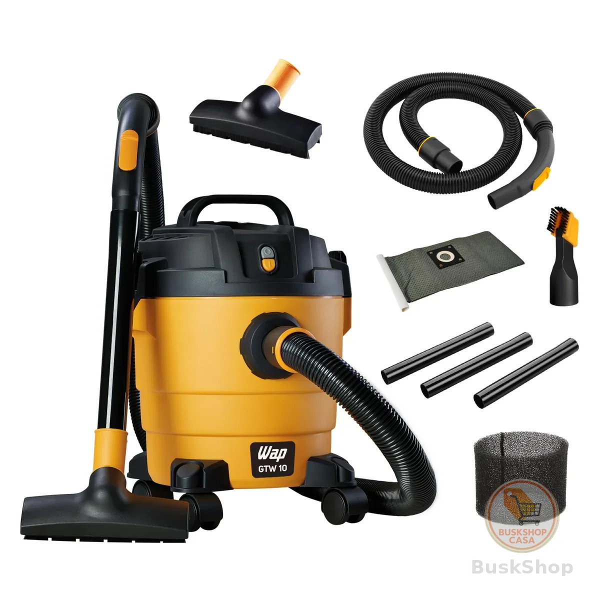 WAP Aspirador de Pó e Água GTW 10, Compacto, 10 Litros, com Mangueira de 1,5 Metros, Filtro Lavável, 140mbar 1400W 127V