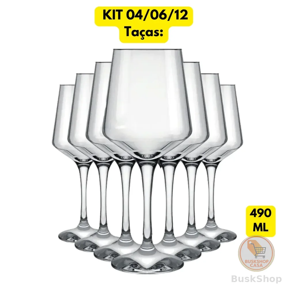 Jogo Kit 04/06/12 Taças Brunello 490ML Vidro Duralex Transparente Água Vinho Champanhe Buffet