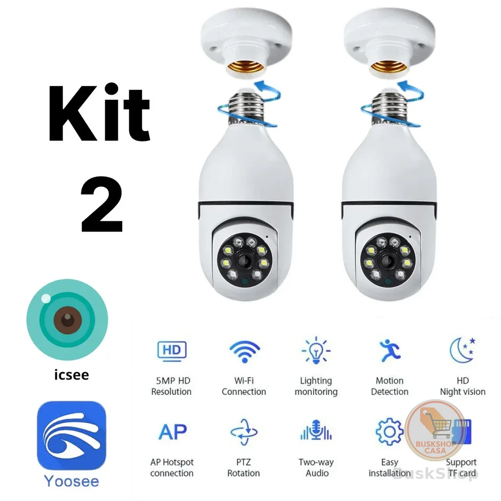 Kit 1 - 2 Câmera Segurança Prova D'água Infravermelho Lâmpada Externa 360 Sem Fio Wifi 2.4G - ICSEE YOOSEE