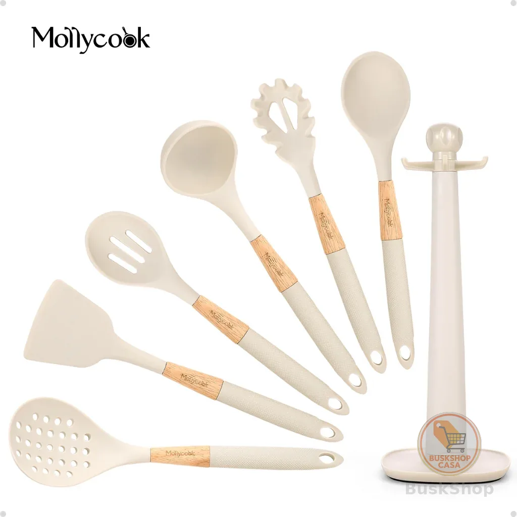Mollyccok Kit 7 Peças Espatula de Silicone Utensílios Cozinha Conjunto Utensílios Talher de Cozinha Cor Branco