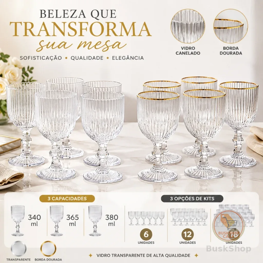 Jogo Taça de Vidro Grossa Até 12 Unidades Sofia Grafiato 380 ML Sofisticada e Elegante