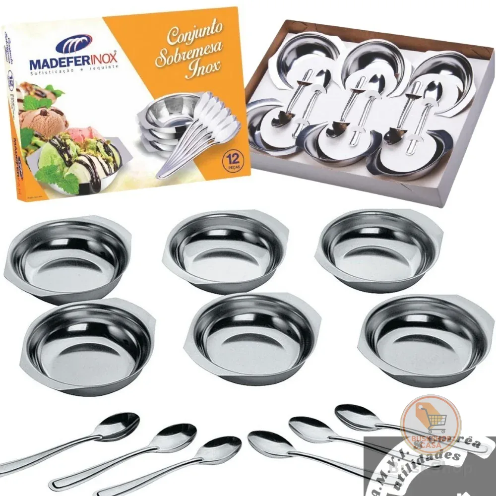 Conjunto Jogo De Tigelas Com Colheres Inox Para Sobremesa