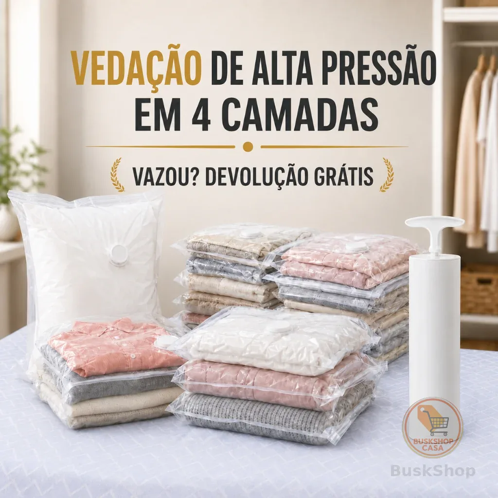 Kit 5/10 Sacos a Vácuo Deli Vusign 50x70cm para Roupas Mala Viagem Guarda-Roupa Edredom Cobertor