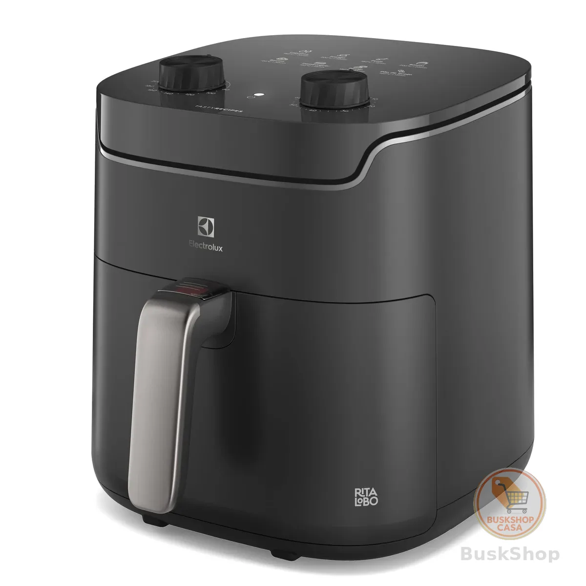 Electrolux Air fryer Fritadeira Elétrica sem oleo Rita Lobo 5,8L 8 receitas pré-sugeridas timer 60 minutos desligamento automático cesto removivel dupla camada antiaderente 1400W EAF40 127v Cinza