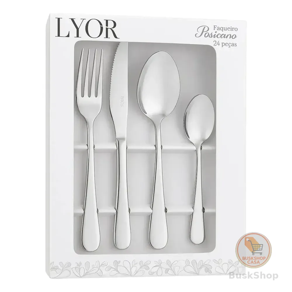 Faqueiro Aço Inox Dourado Prata 24 Peças Lyor Luxo Positano
