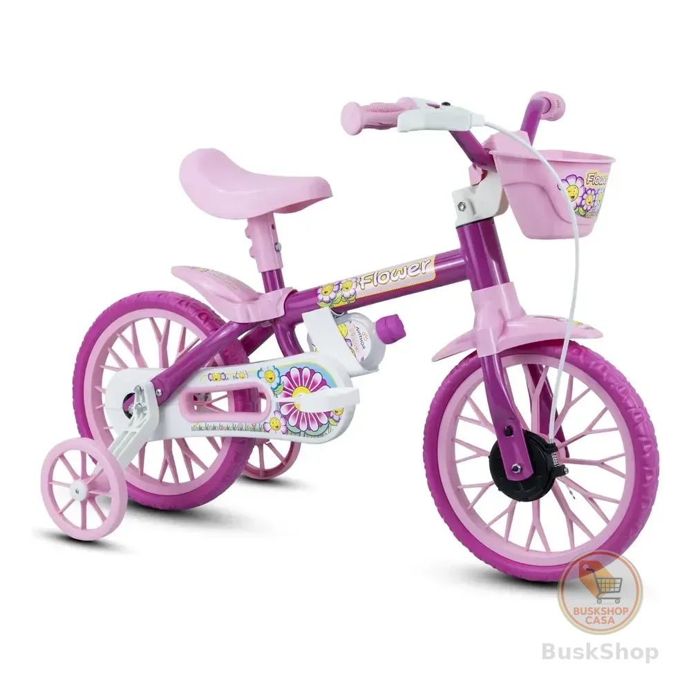 Bicicleta Rosa Nathor Flower Infantil Aro 12 Menina Cestinha
