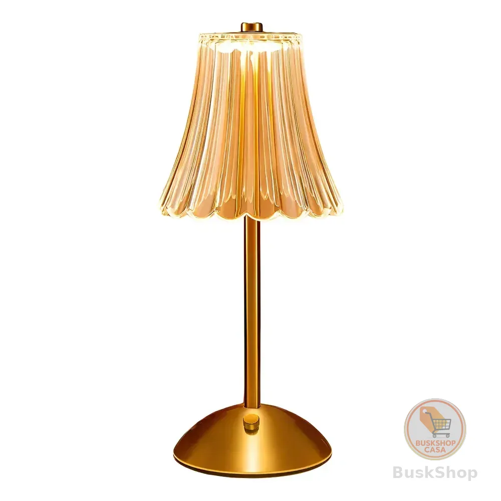 Abajur Mesa Saia De Seda Com Barra Led Sensor Sem Fio 3 Cor Dourado Transparente