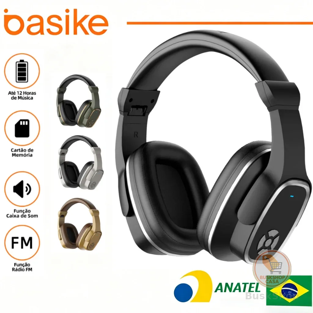 Basike Fones ouvido bluetooth sem fio Alto-falante viva-voz com microfone embutido graves potentes