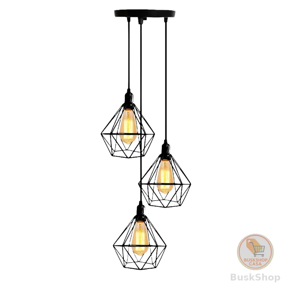 Lustre Pendente Aramado Diamante Preto Canopla Unica Retro Vintage