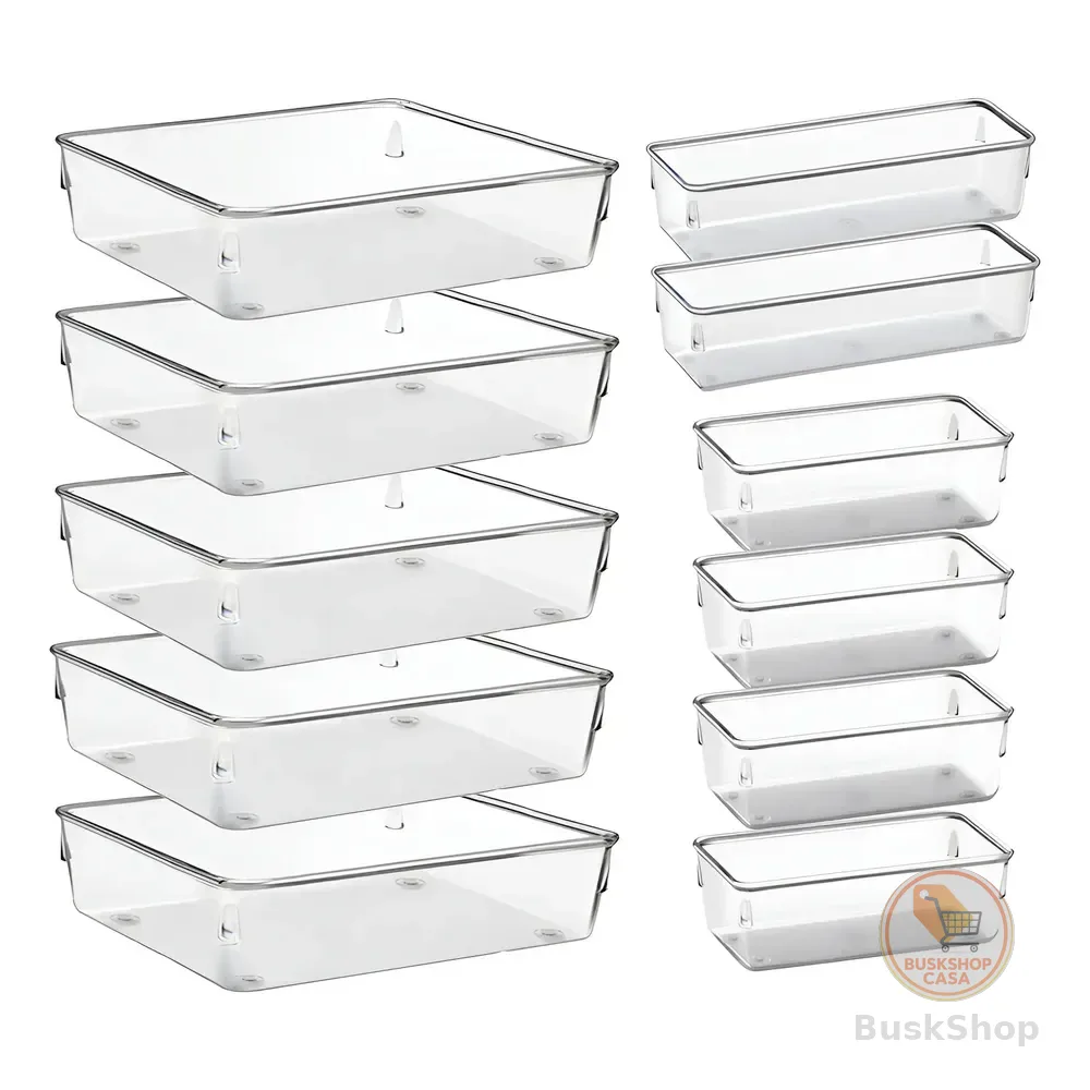 Kit 11 Organizador Modular Multiuso Gaveta Acrilico Quadrado Transparente