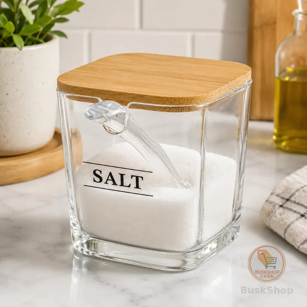 Saleiro de Cozinha Premium 300ml Cristal com Tampa e Colher de Madeira Miami - Hauskraft