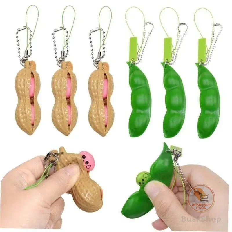 Brinquedos Fidget: Chaveiro Squishy de Edamame para Alívio do Estresse, Brinquedo Fofo de Ervilhas e Feijões para Adultos, Pacote de Descompressão