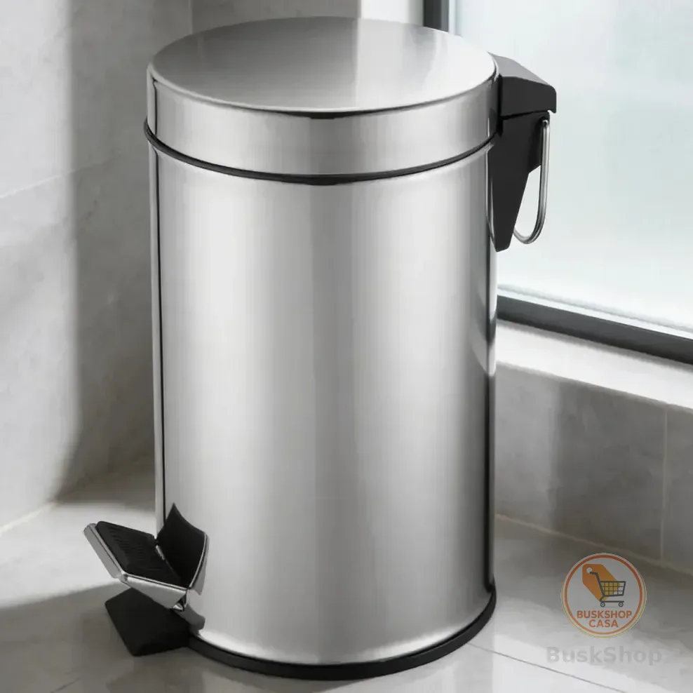 Lixeira 5 L Litros Aço Inox Espelhada Com Pedal E Alça Balde Removível Banheiro Escritório Consultório Lavabo Pia Cat Black Presentes Prateado