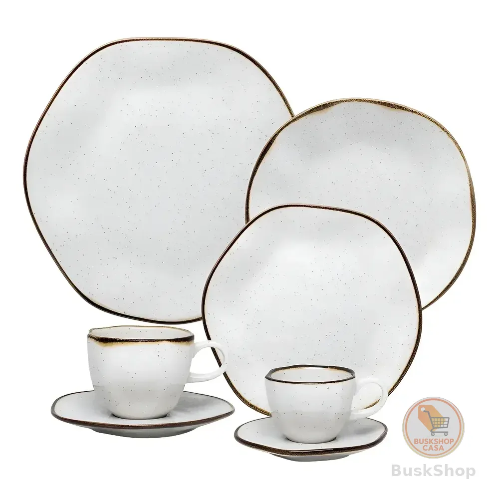 Jogo De Jantar Ryo Maresia 42 Peças Oxford Porcelanas Off White Branco Granilho Com Filete