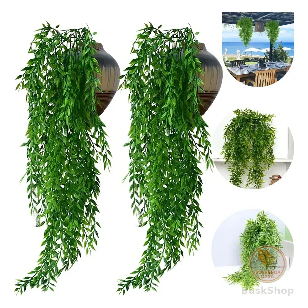 Pendente De Planta Artificial, Kit Com 2 Folhagens Para Jardim Vertical Verde - Folhagem De Bambu