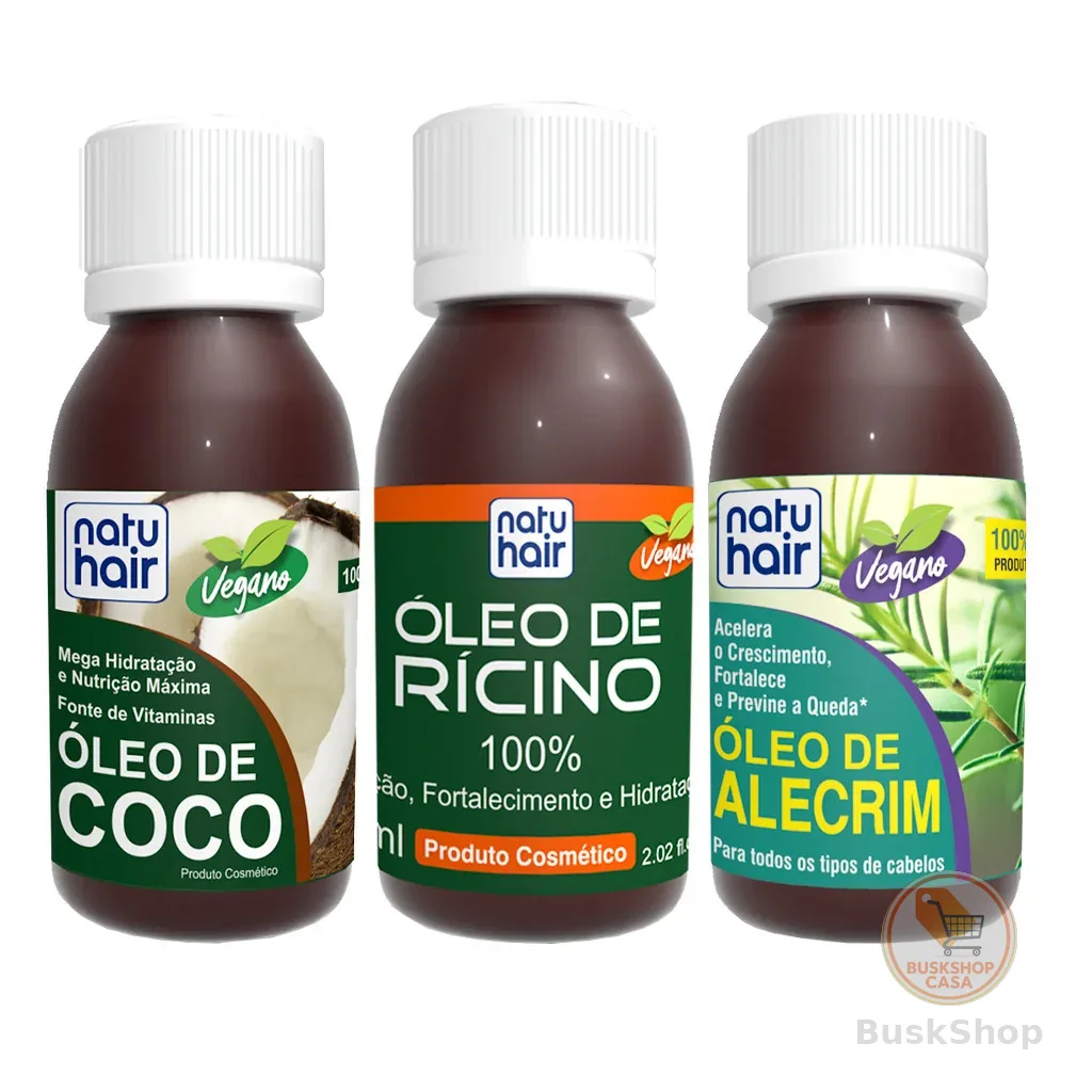 Kit Terapia Capilar Óleo de Coco + Rícino + Alecrim Natuhair 60ml
