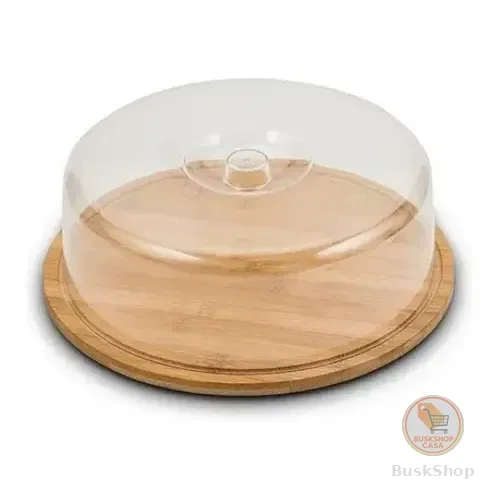 Boleira Bambu Com Tampa Acrílica Cozinha Decoração Bolos