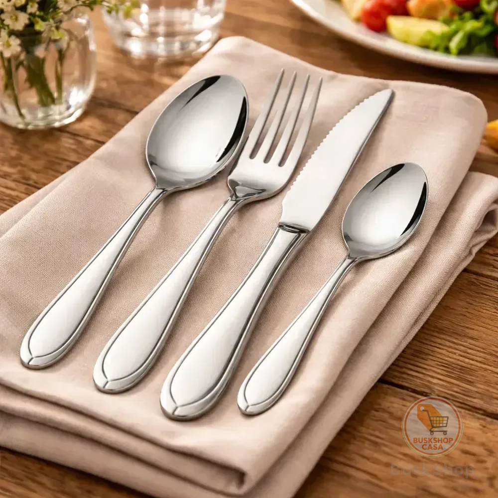 Jogo Kit Faqueiro Garfo Faca Colher Aço Inox 16 Peças Buffet Talher
