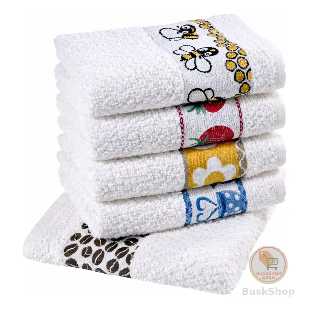 Pano De Prato Atoalhado Atacado Laune Gourmet Kit Com 5 Peças Cor Branco Desenho Sortidos Laune Haus