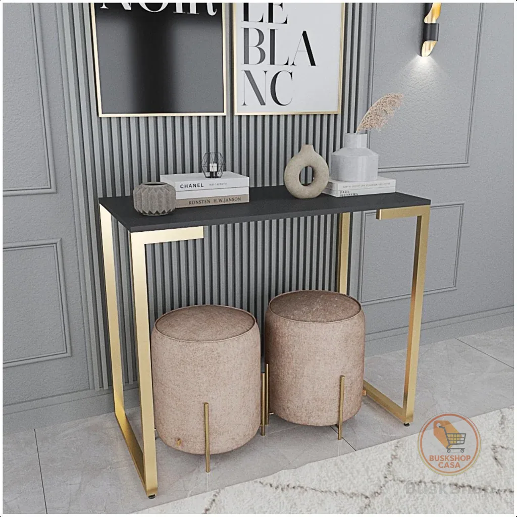 Aparador de Sala Estilo Industrial Mesa Buffet Balcão Pé Dourado Elegante 90X30X76