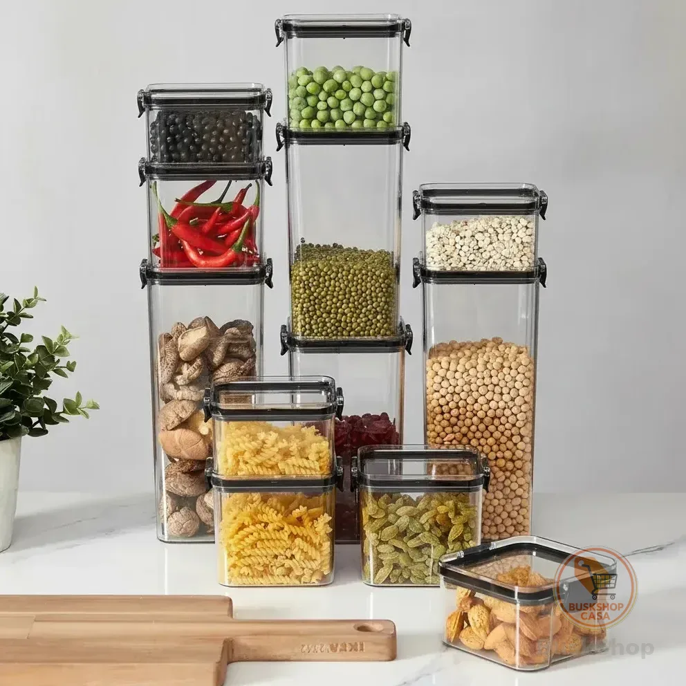 Kit 12 Potes Herméticos Quadrados Haushop Para Alimentos Transparente