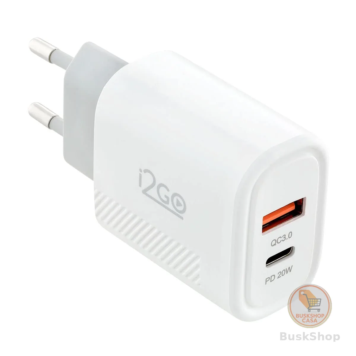Carregador de Parede Ultra Rápido com 1 Saída USB-C Power Delivery 20W + 1 Saída USB-A 18W I2GO - i2GO PRO, Branco