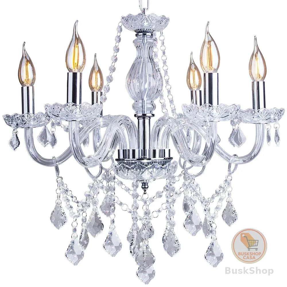 Lustre Sala de Jantar Pendente Luxo Candelabro de Cristal Legítimo France Nice 6 braços E14 Cristal:Transparente;Voltagem:110V/220V