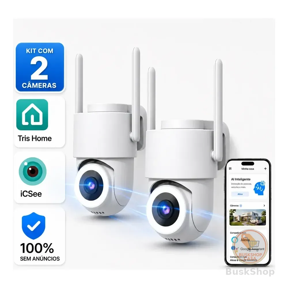 2 Câmera Segurança Ip Wifi Icsee Infravermelho Prova D'água Branco