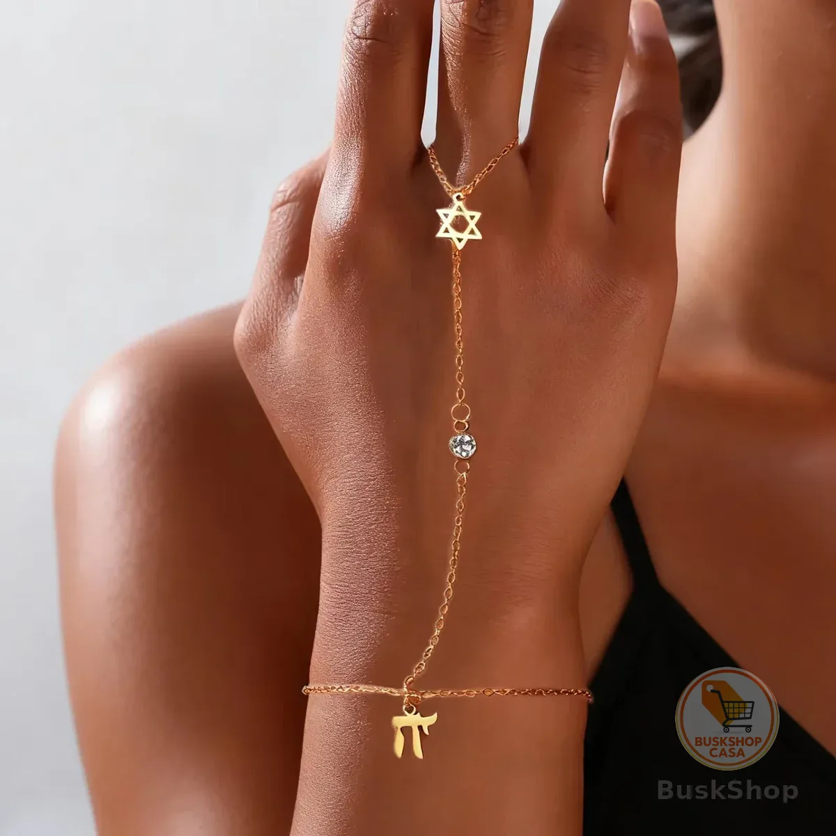 Pulseira de Dedo Ajustável de Aço Inoxidável com Estrela de Davi Judaica e Letra Hebraica Chai, Hexagrama e Zircônia, Joia Amuleto