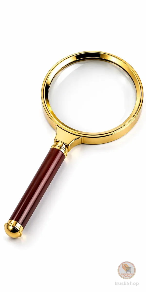 Lupa de Aumento Luxo - Lente 70mm - Zoom 10x, Dourada com Cabo que Imita Madeira - Para Leitura, Escola, Relojoaria, pequenos Reparos - Material Premium