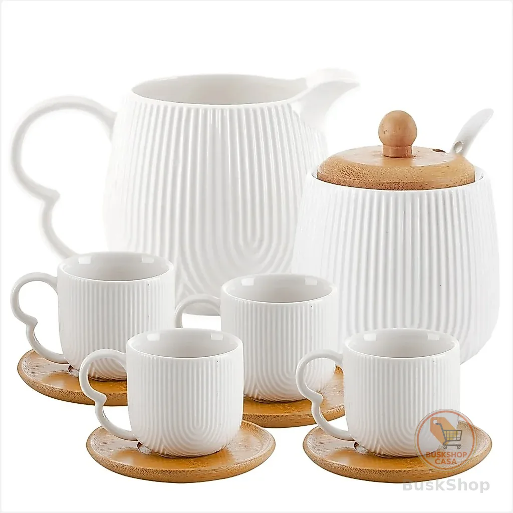 Conjunto de Xicaras Oásis Branco 90ml Com Açucareiro e Cremeira Em Cerâmica Cantinho do Café