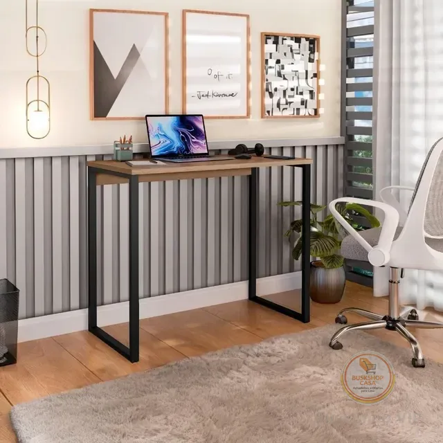 Escrivaninha Industrial Mesa Estudo Aparador Office Aço Mdf