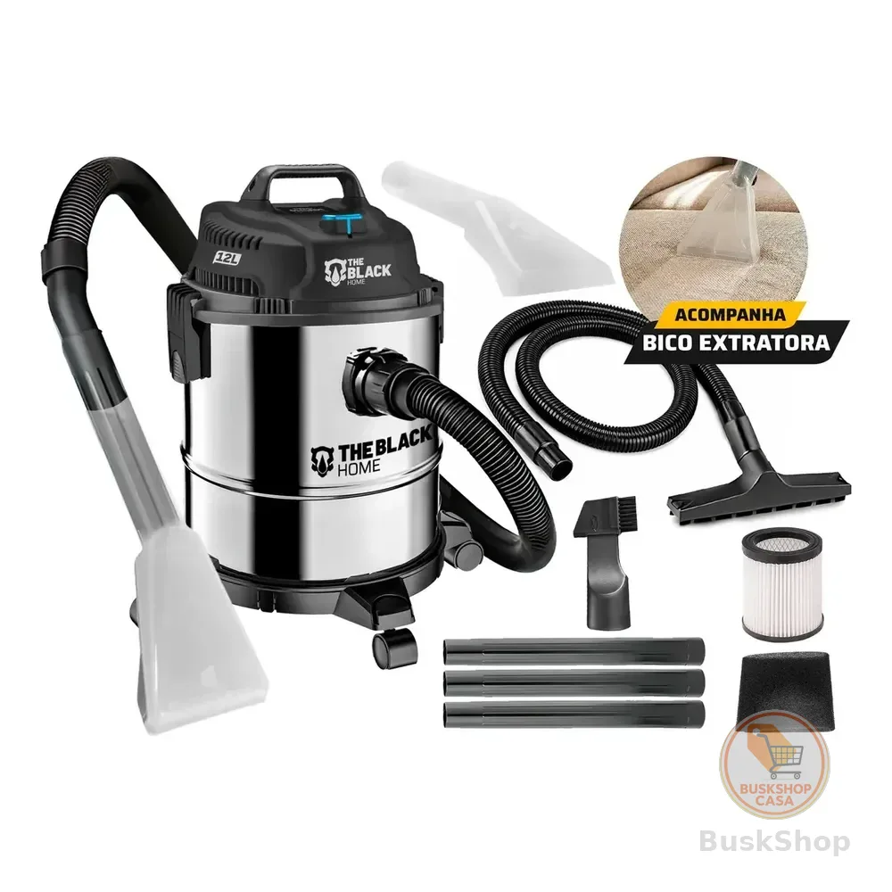 Aspirador De Pó E Água Inox Turbo 12 Litros 1200w Com Soprador E Bico Extratora Multiuso Tbac120 The Black Tools Prateado 220v