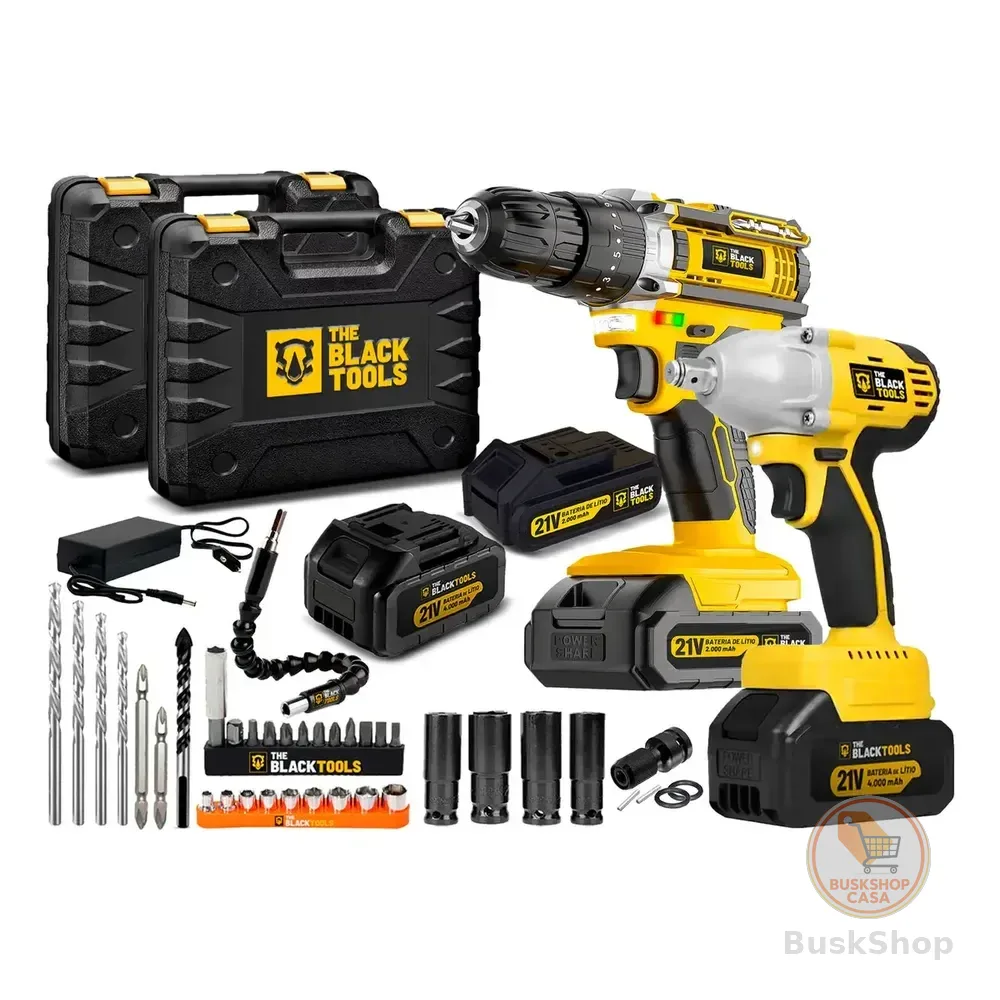 Combo Furadeira De Impacto Com Chave De Impacto A Bateria 21v The Black Tools