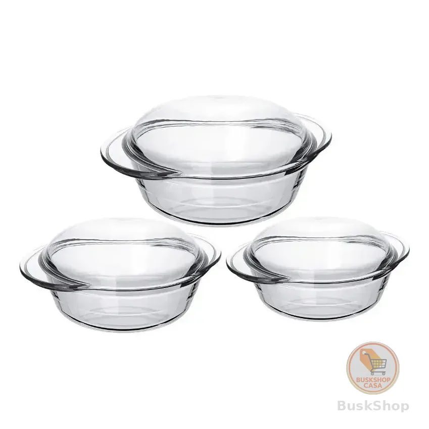 Conjunto De Assadeiras Terrinas C/ Tampa 1l, 2,3l E 2,8 Transparente