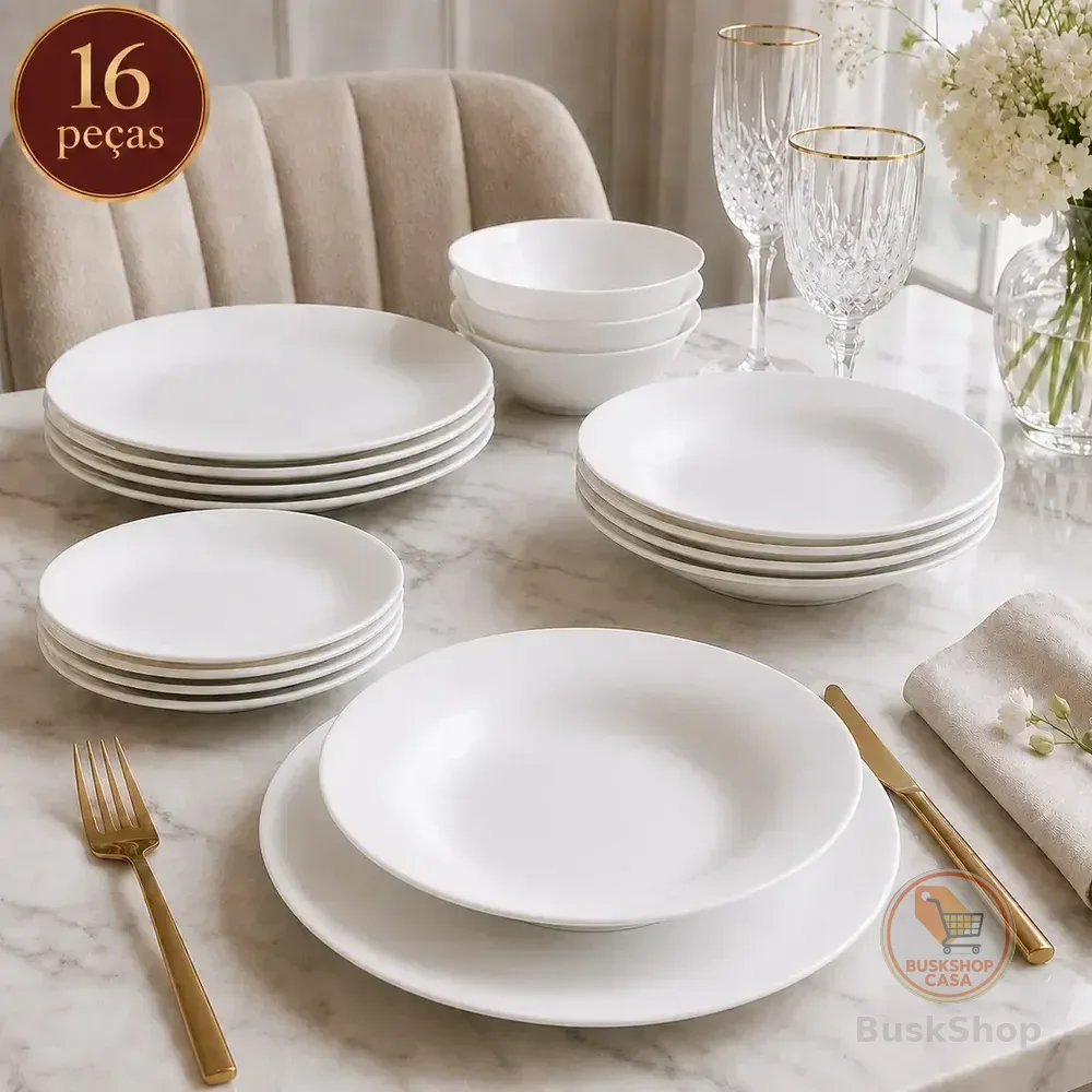 Aparelho Jogo Kit De Jantar 16 Peças Opalino Branco Pratos E Bowl Mesa Moderno Liso Resistente Sólar