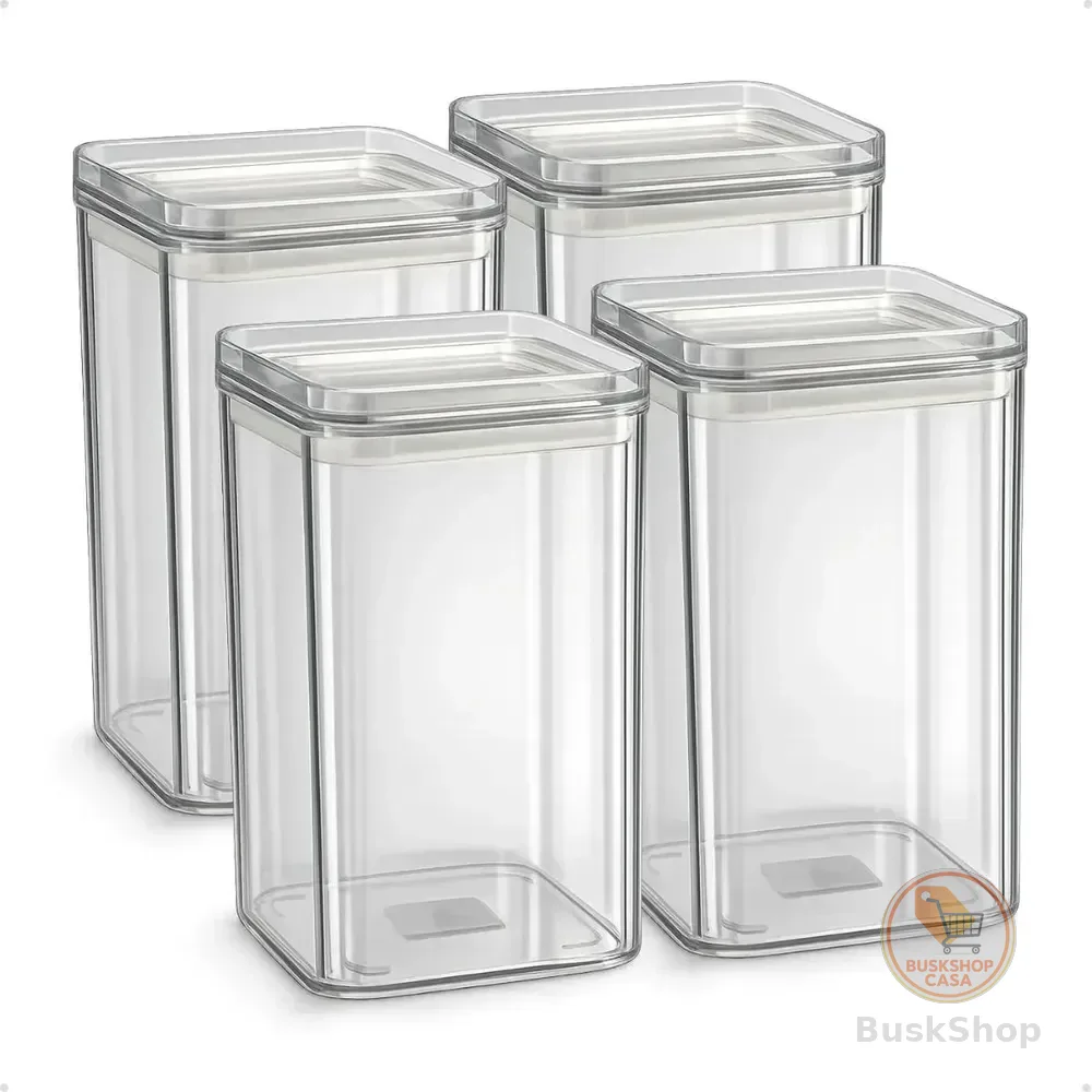 Kit 4 Potes Hermético 1 Litro - Bpa Free Organizador Com Tampa Para Alimentos, Empilhável, Organizadores Para Armário E Cozinha, Mantimentos Transparente