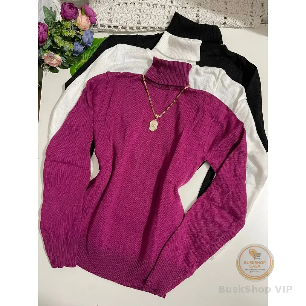 🛍️Kit 3 pc Blusa gola alta tricot feminina inverno manga longa TAM :U 36 até 40