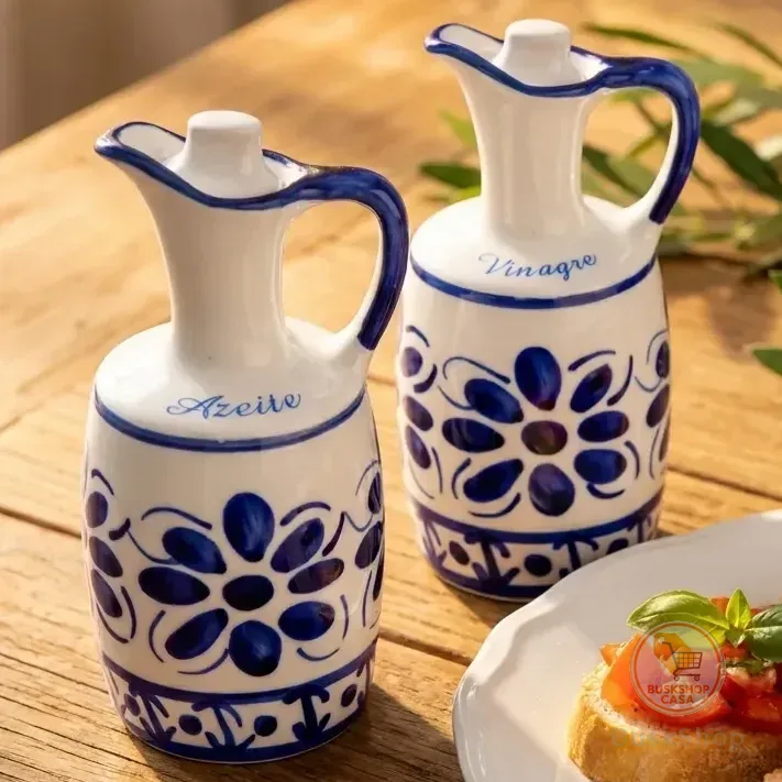 Azeiteira E Vinagreira Em Porcelana Azul Colonial 150 Ml