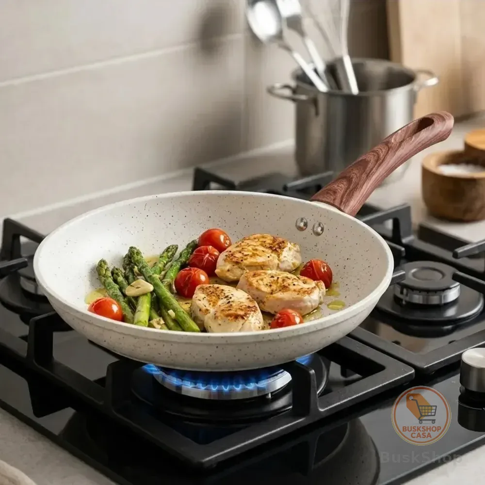 Frigideira De Indução Cerâmica Não Gruda Antiaderente Frita Sem Óleo Grande Fogão A Gás Indução Cooktop Elétrico Panela 24cm Creme Pítia