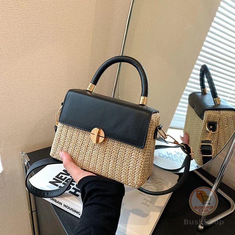 Design tendência da moda bolsa de palha transversal pequena bolsa quadrada