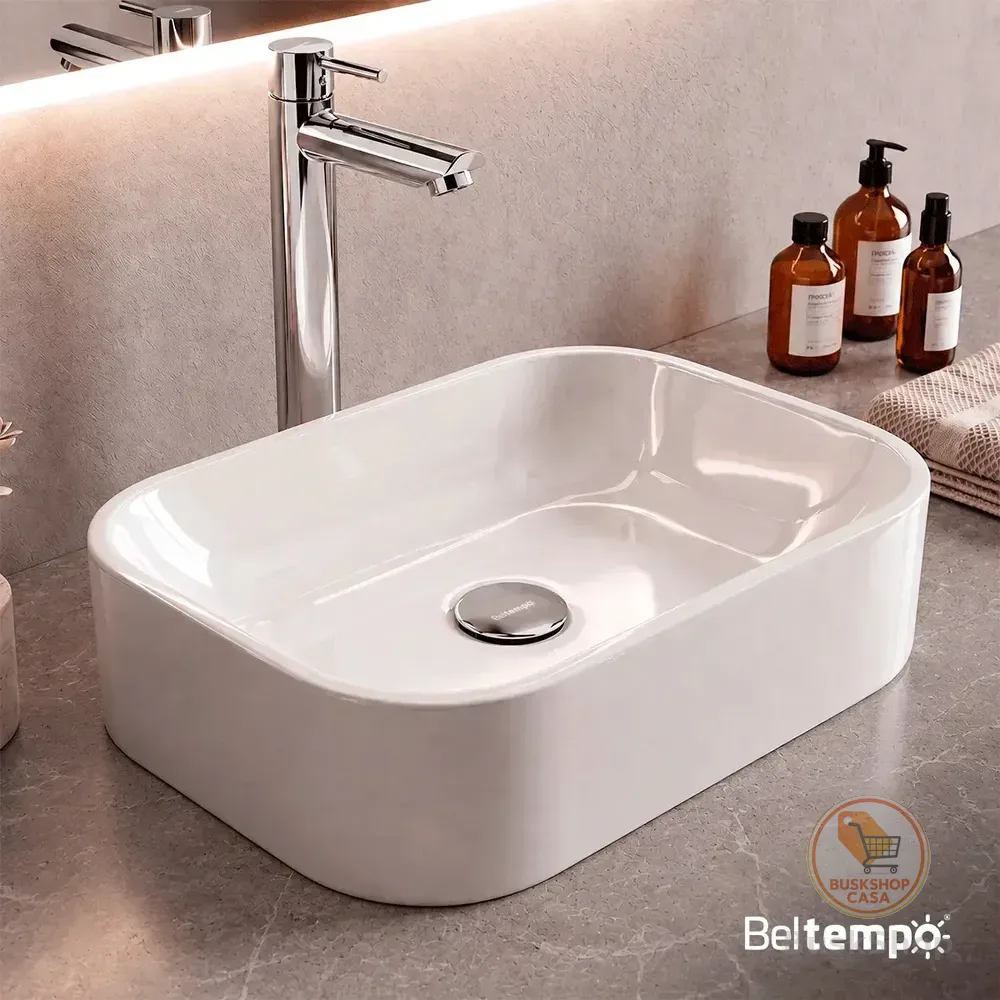 Cuba Pia De Apoio Sobrepor Retangular 37x27 Branca Para Banheiro Lavabo Beltempo Bt-2010 Branco Brilhante